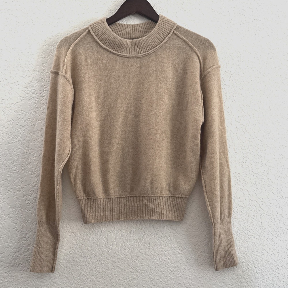 Free People Kora Cashmere Crew Neck Sweater Beige Women's XS Minimalist Cozy